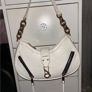 Aldo White Shoulder Bag with Gold Accents